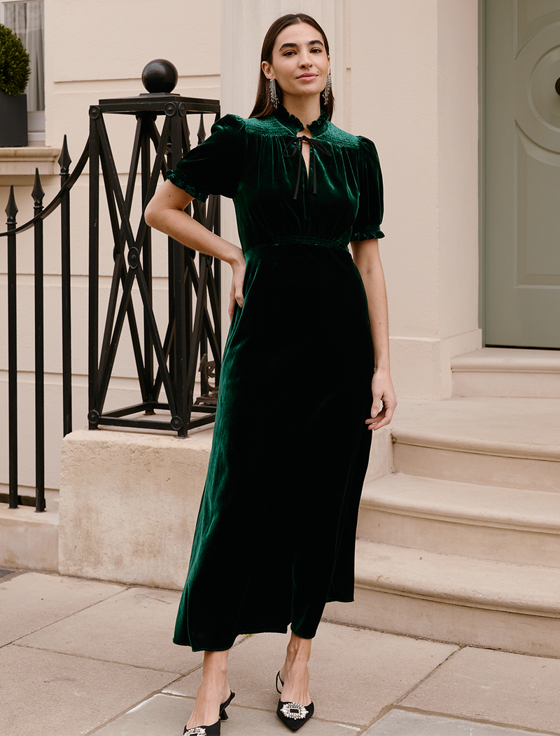 Irina Bias Cut Velvet Maxi Dress - Green