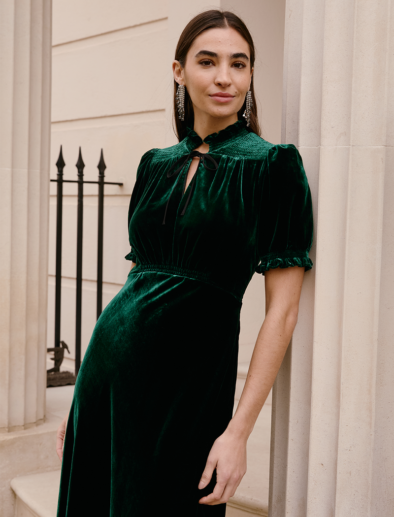 Irina Bias Cut Velvet Maxi Dress - Green