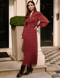 Arabella Fil Coupé Maxi Dress - Rust Burgundy Carnation Print