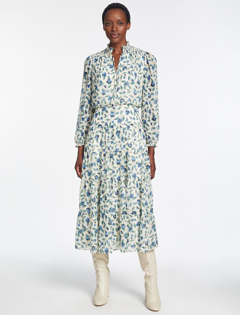 Zoe Maxi Dress - Cream Blue Deco Floral Print