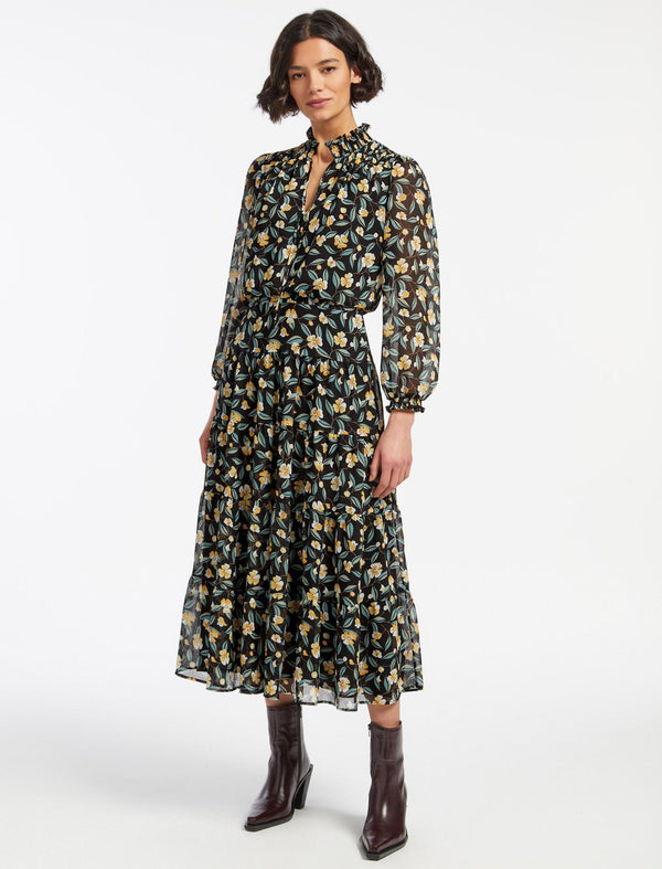 Zoe Maxi Dress - Black Yellow Deco Floral Print