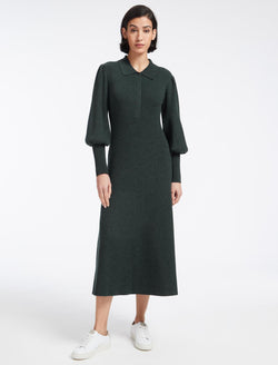 Eva Merino Wool Collared Knit Maxi Dress - Dark Green