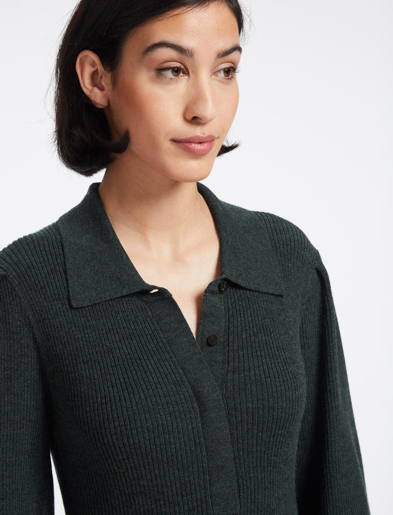 Eva Merino Wool Collared Knit Maxi Dress - Dark Green