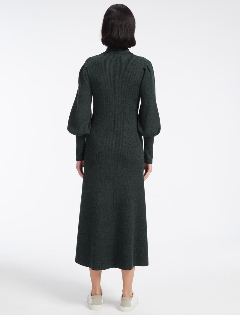 Eva Merino Wool Collared Knit Maxi Dress - Dark Green