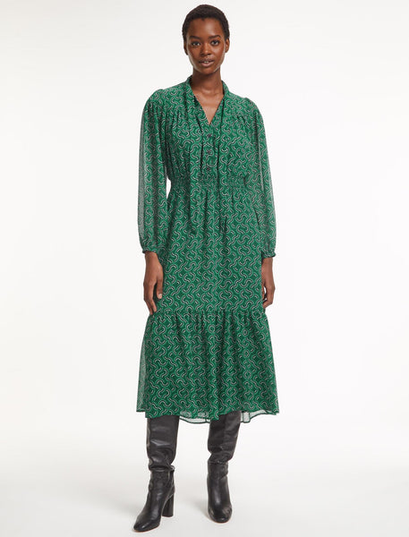 Francesca Midi Dress - Green Rainbow Geo Print