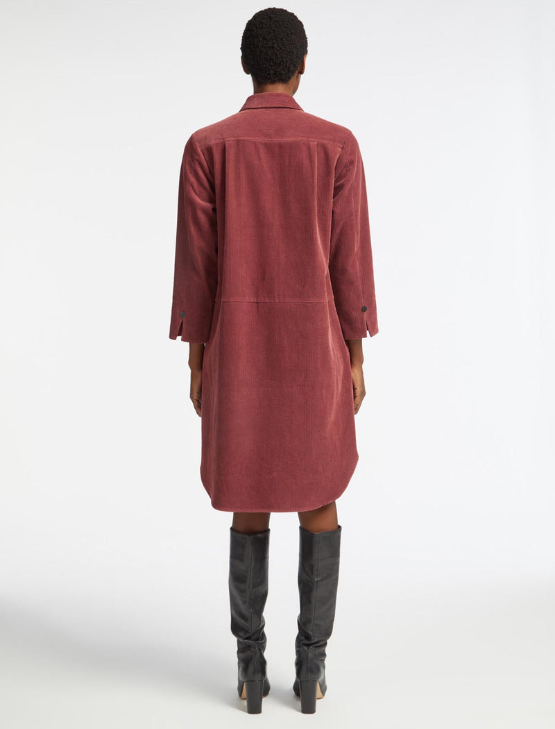 Noah Corduroy Midi Dress - Dark Rose