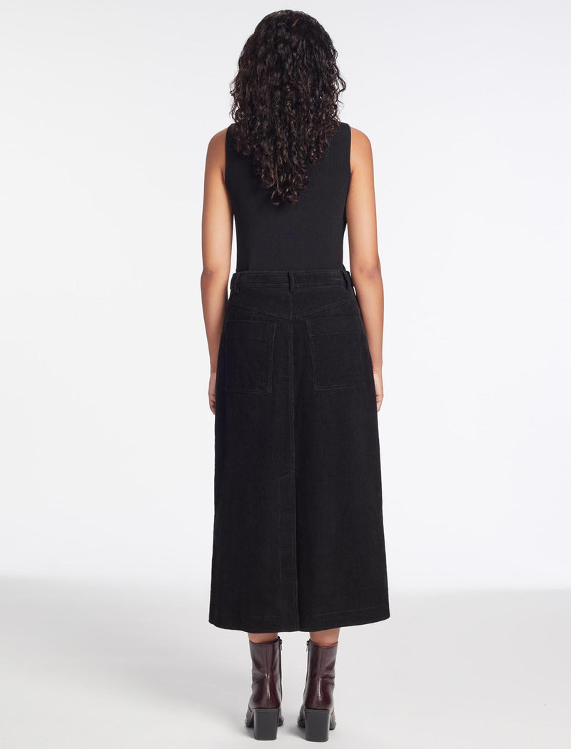 Shona Corduroy A Line Midi Skirt - Black