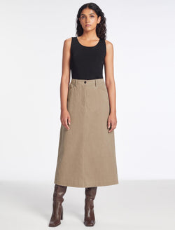 Shona Corduroy A Line Midi Skirt - Taupe