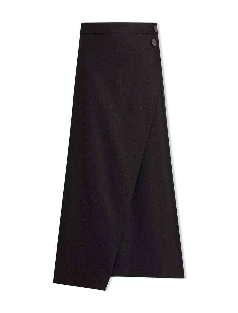 Layla Wool Maxi Wrap Skirt - Black
