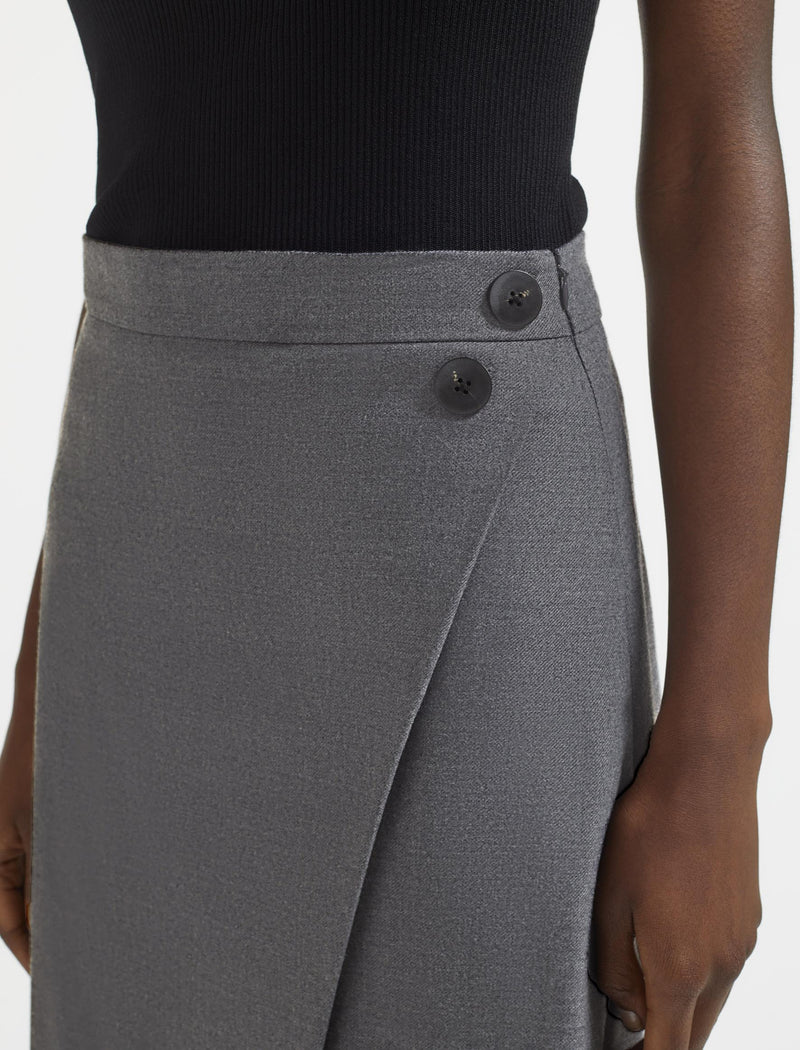 Layla Wool Maxi Wrap Skirt - Mid Grey