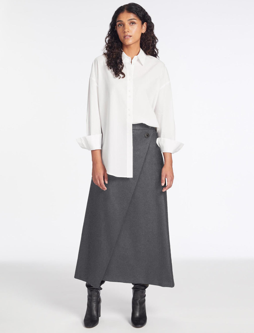 Layla Wool Maxi Wrap Skirt - Mid Grey