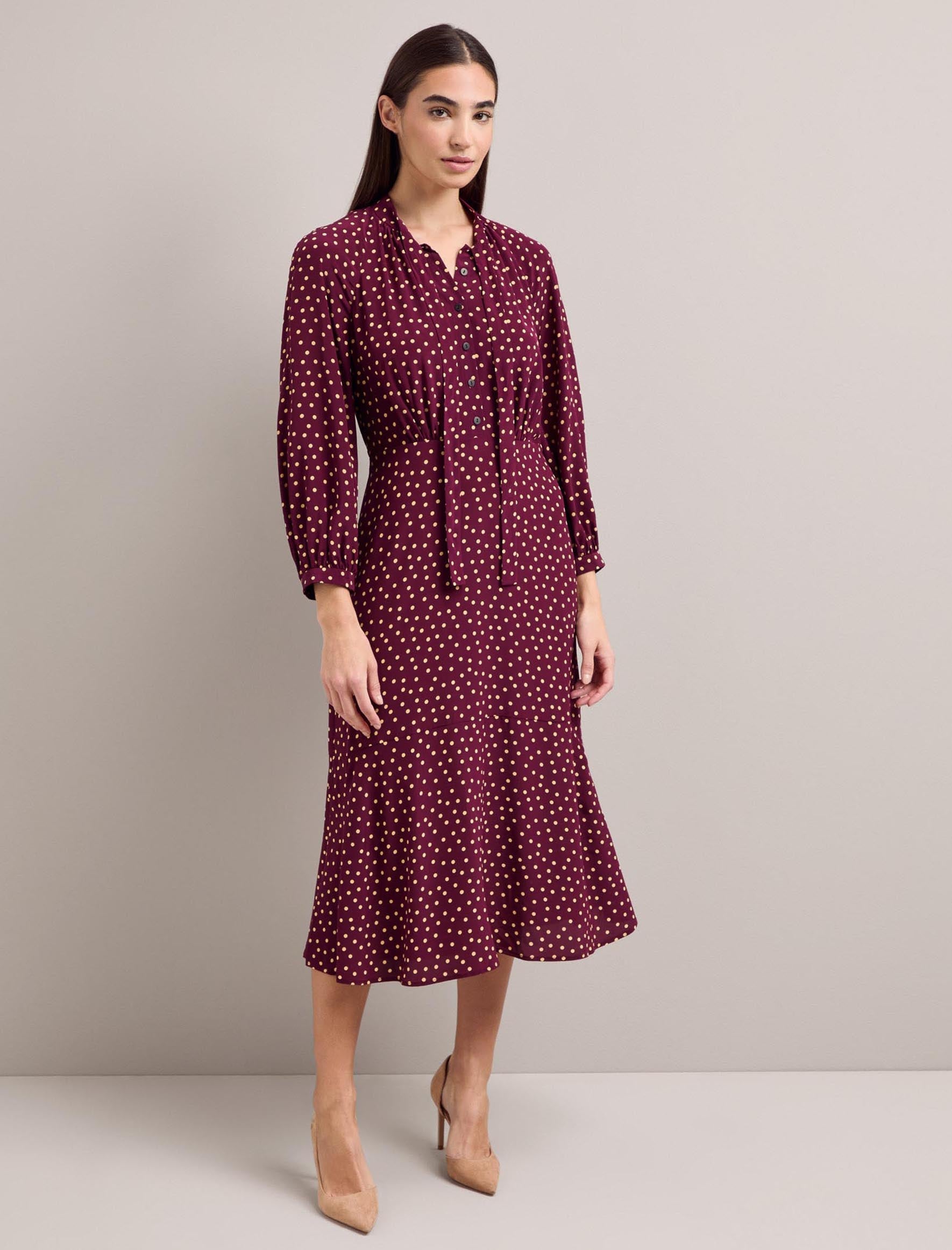 Maroon polka dot dress hotsell