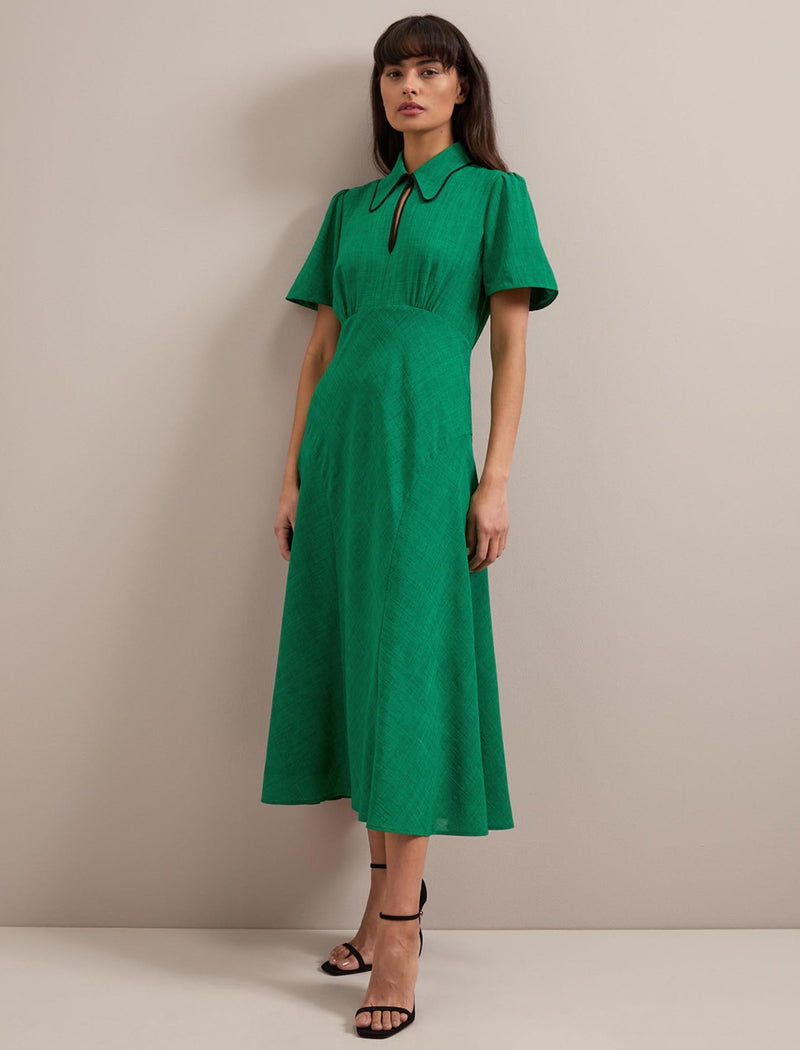 Reya Techni Voile Midi Dress - Emerald Green