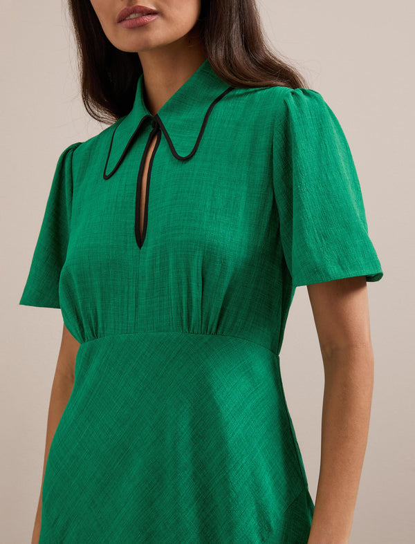 Reya Techni Voile Midi Dress - Emerald Green