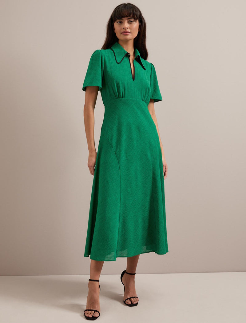 Reya Techni Voile Midi Dress - Emerald Green