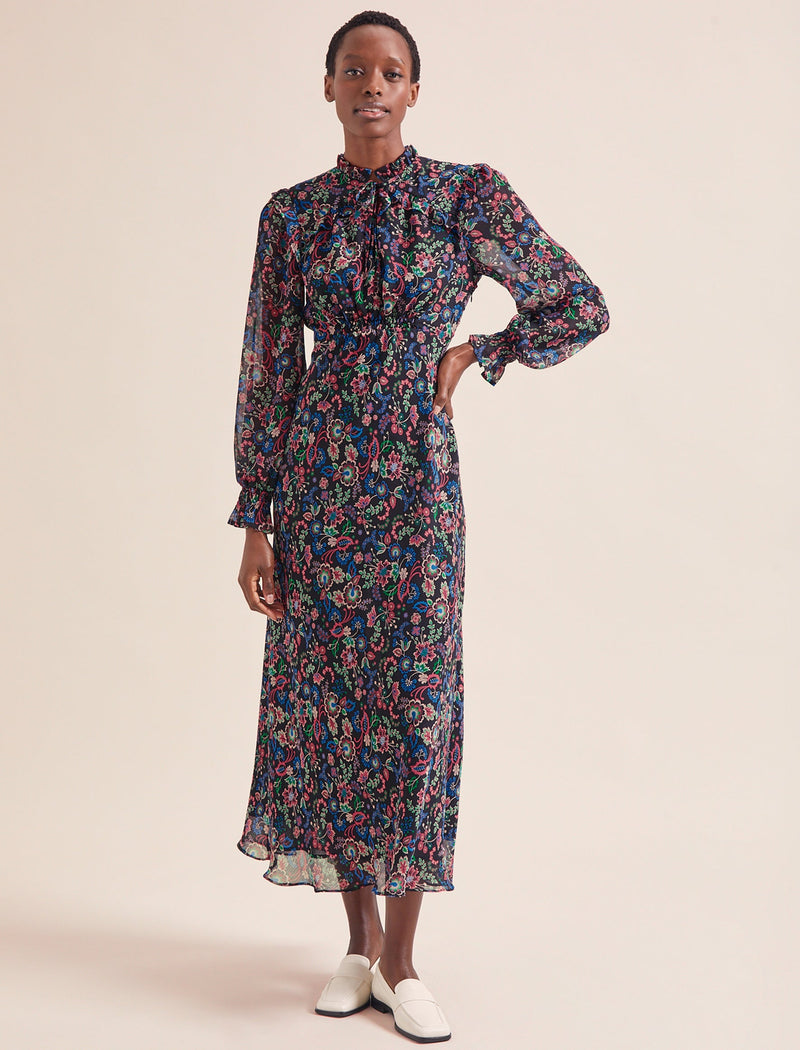 Lucinda Bias Cut Maxi Dress - Navy Multi Large Floral Print