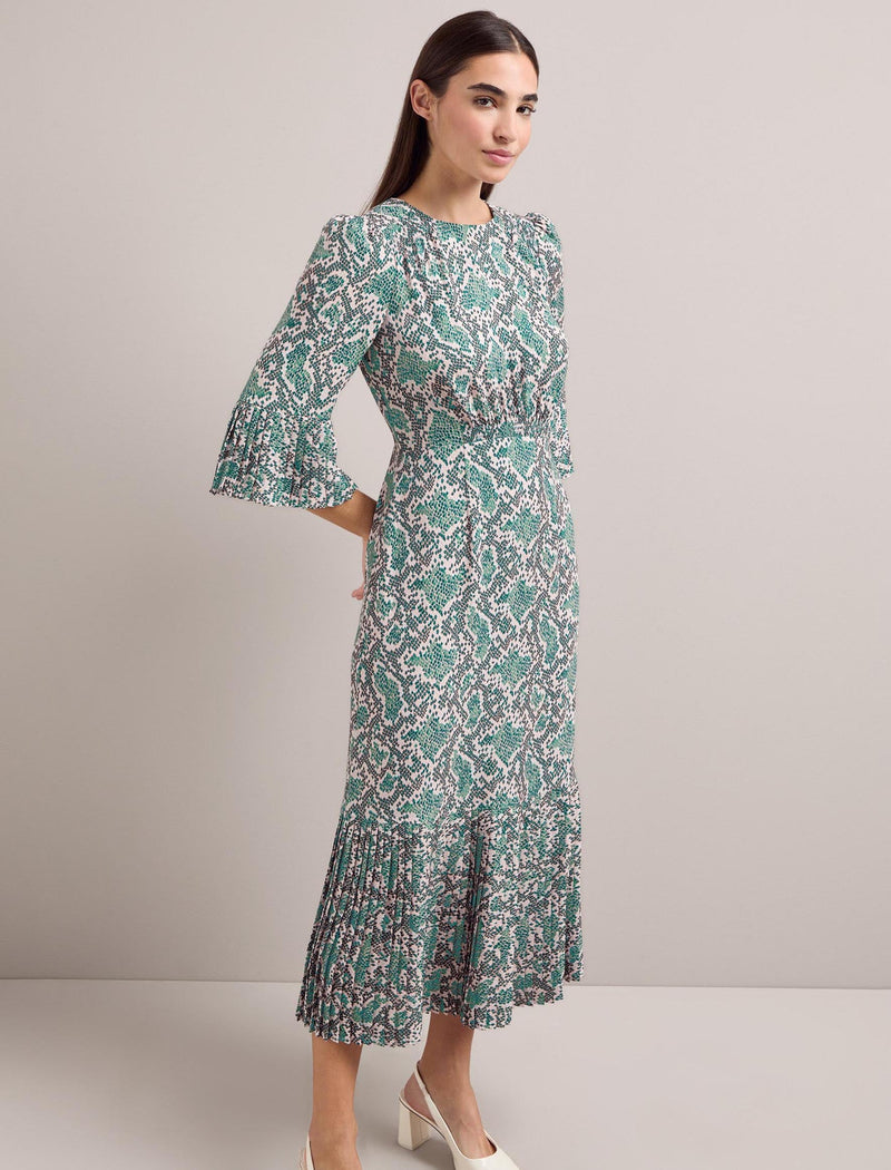 Tibi Maxi Dress - Green Snakeskin Print