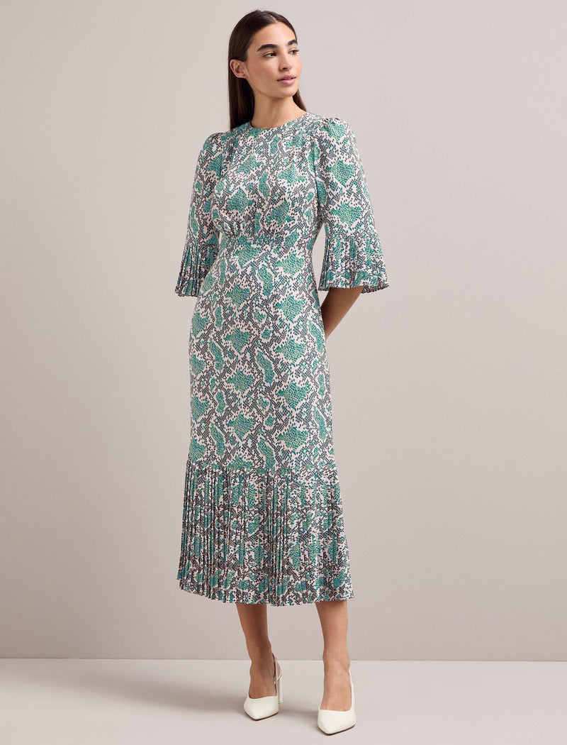 Tibi Maxi Dress - Green Snakeskin Print