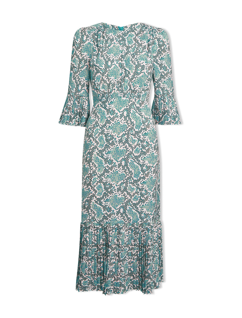 Tibi Maxi Dress - Green Snakeskin Print