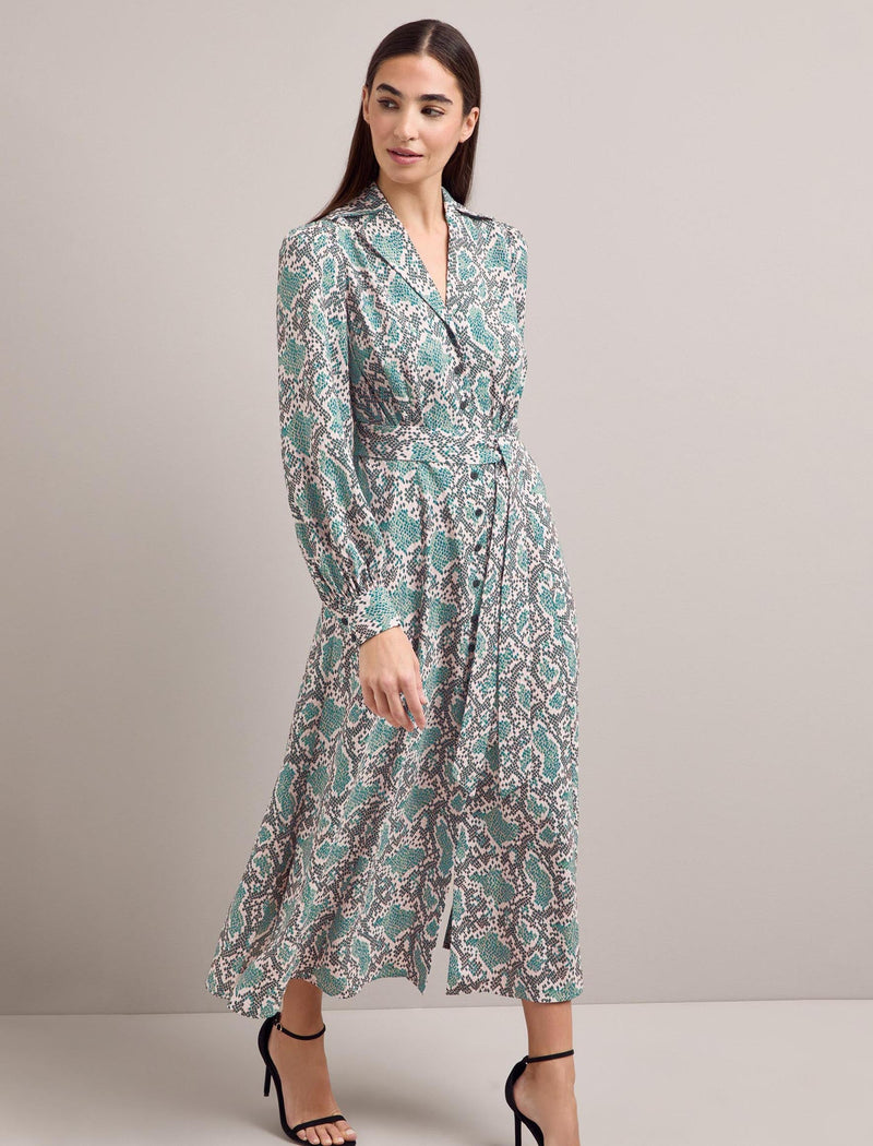 Odette Maxi Dress - Green Snakeskin Print