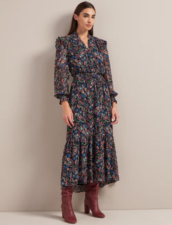 Saskia Maxi Shirt Dress - Navy Multi Large Floral Print