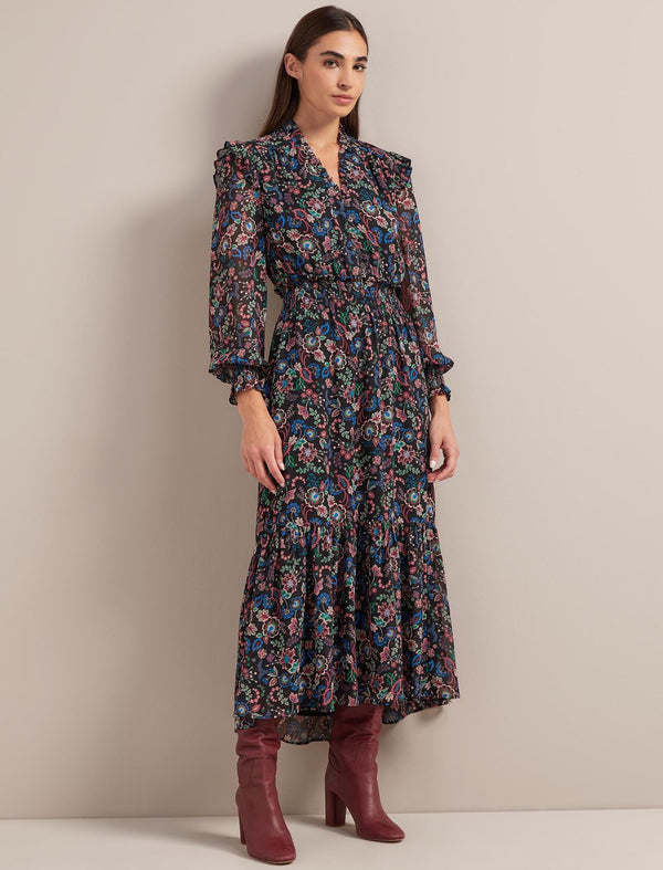 Saskia Maxi Shirt Dress - Navy Multi Large Floral Print