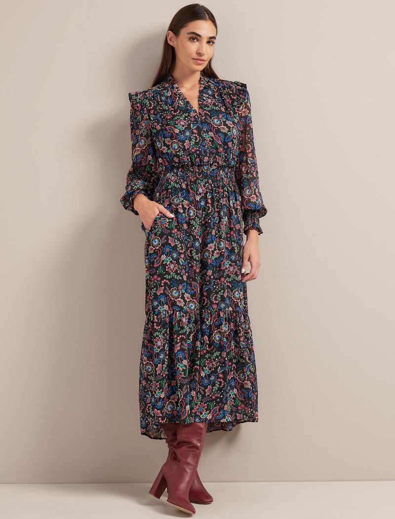 Saskia Maxi Shirt Dress - Navy Multi Large Floral Print