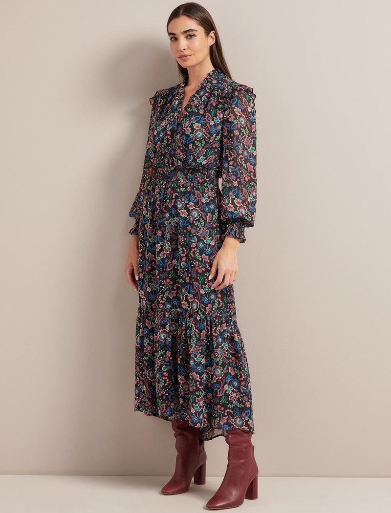 Saskia Maxi Shirt Dress - Navy Multi Large Floral Print