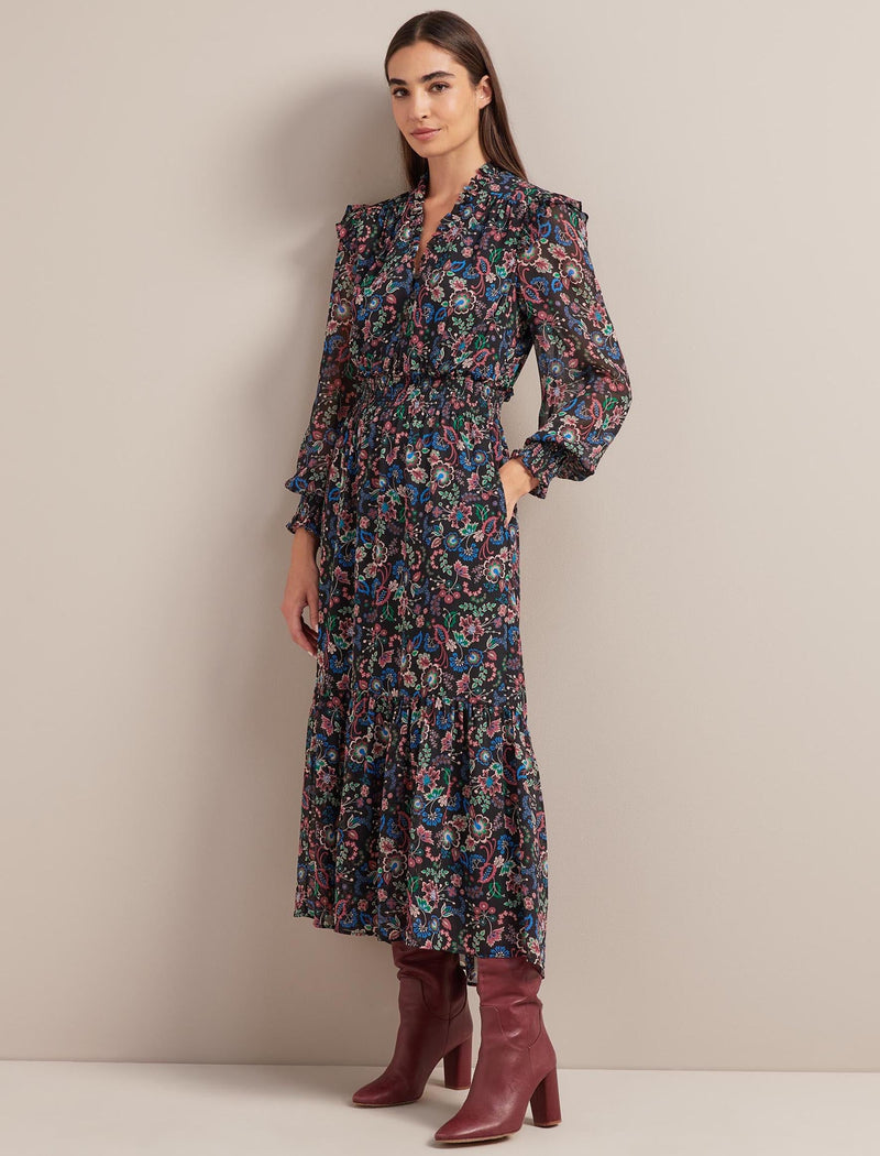 Saskia Maxi Shirt Dress - Navy Multi Large Floral Print