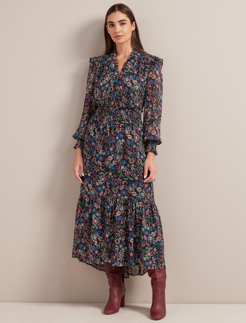 Saskia Maxi Shirt Dress - Navy Multi Large Floral Print