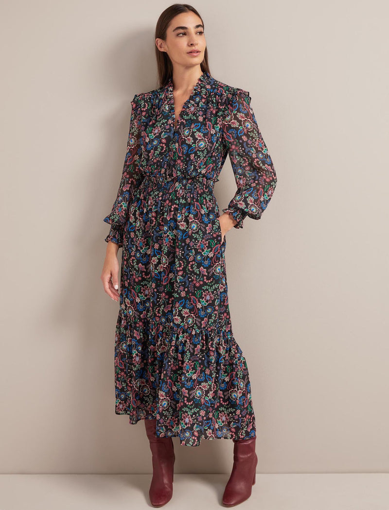 Saskia Maxi Shirt Dress - Navy Multi Large Floral Print