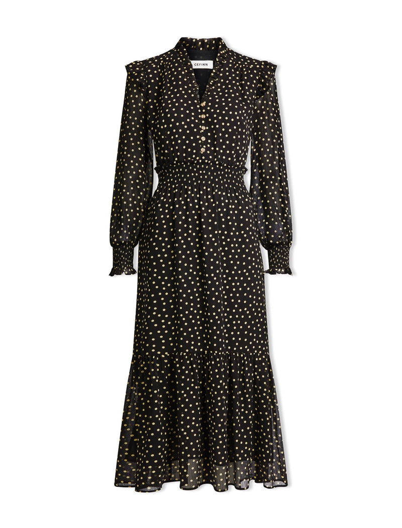 Saskia Maxi Shirt Dress - Black Cream Polka Dot