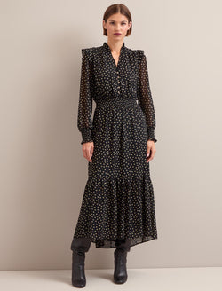 Saskia Maxi Shirt Dress - Black Cream Polka Dot