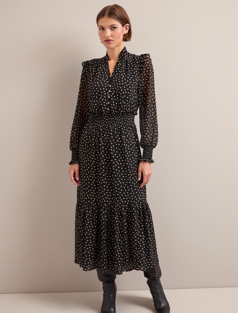 Saskia Maxi Shirt Dress - Black Cream Polka Dot