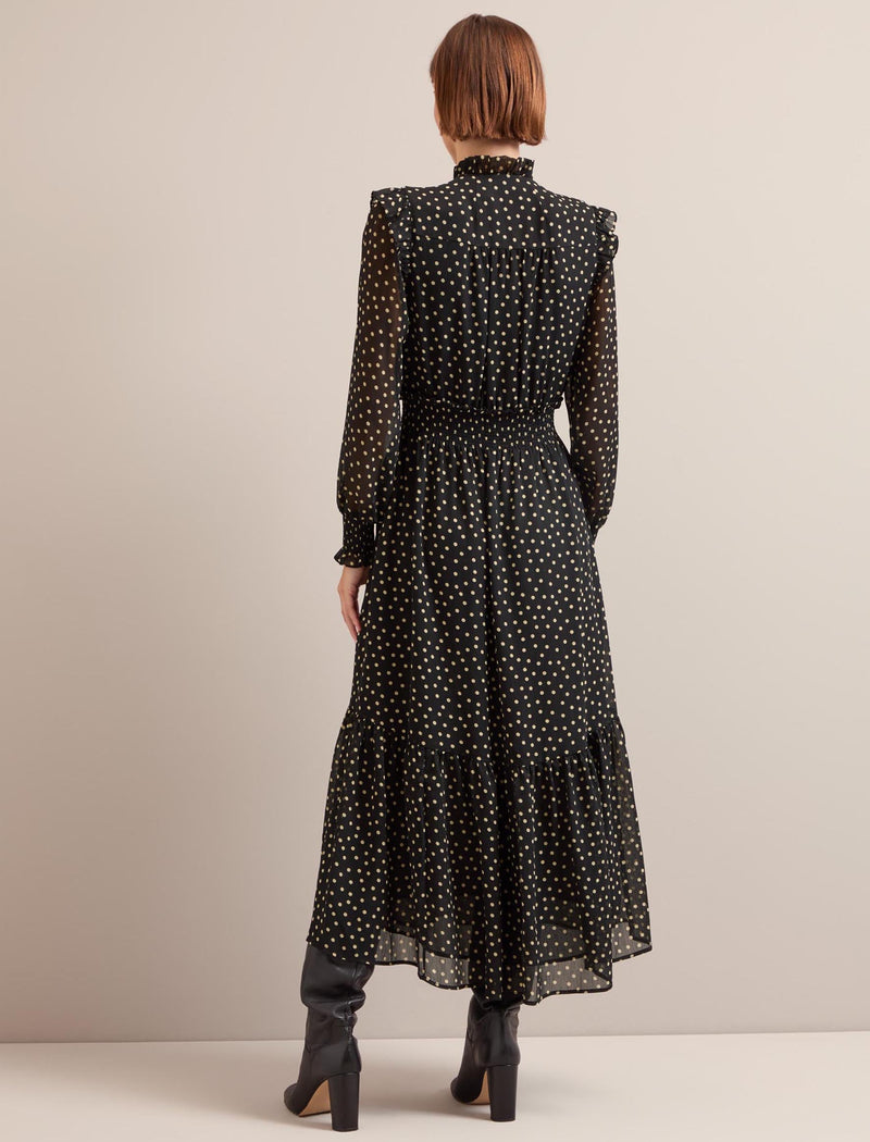 Saskia Maxi Shirt Dress - Black Cream Polka Dot