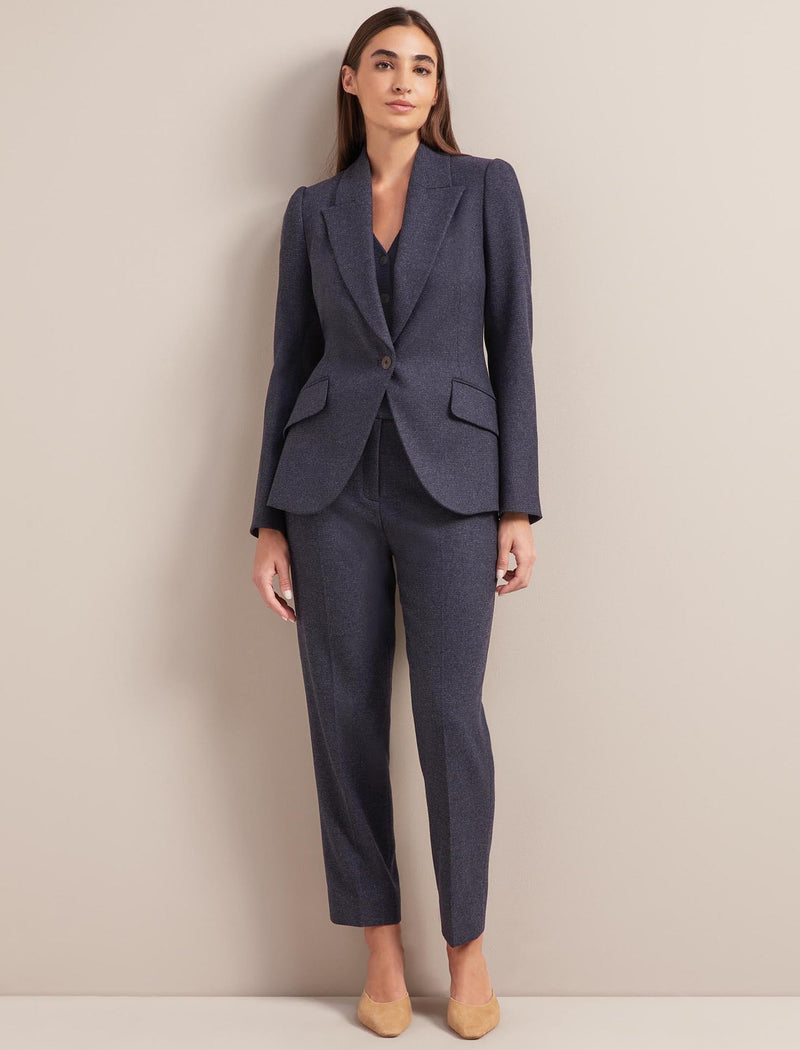 Josephine Houndstooth Wool Blazer - Navy