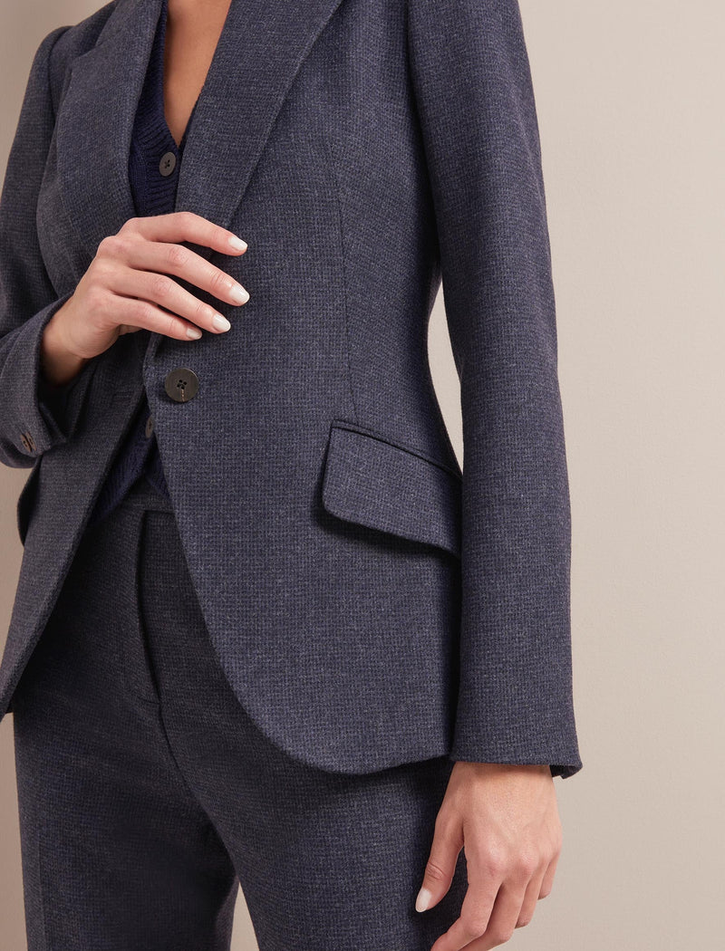 Josephine Houndstooth Wool Blazer - Navy