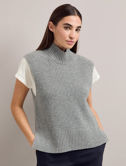 Janie Cashmere Blend Funnel Neck Sleeveless Jumper - Mid Grey