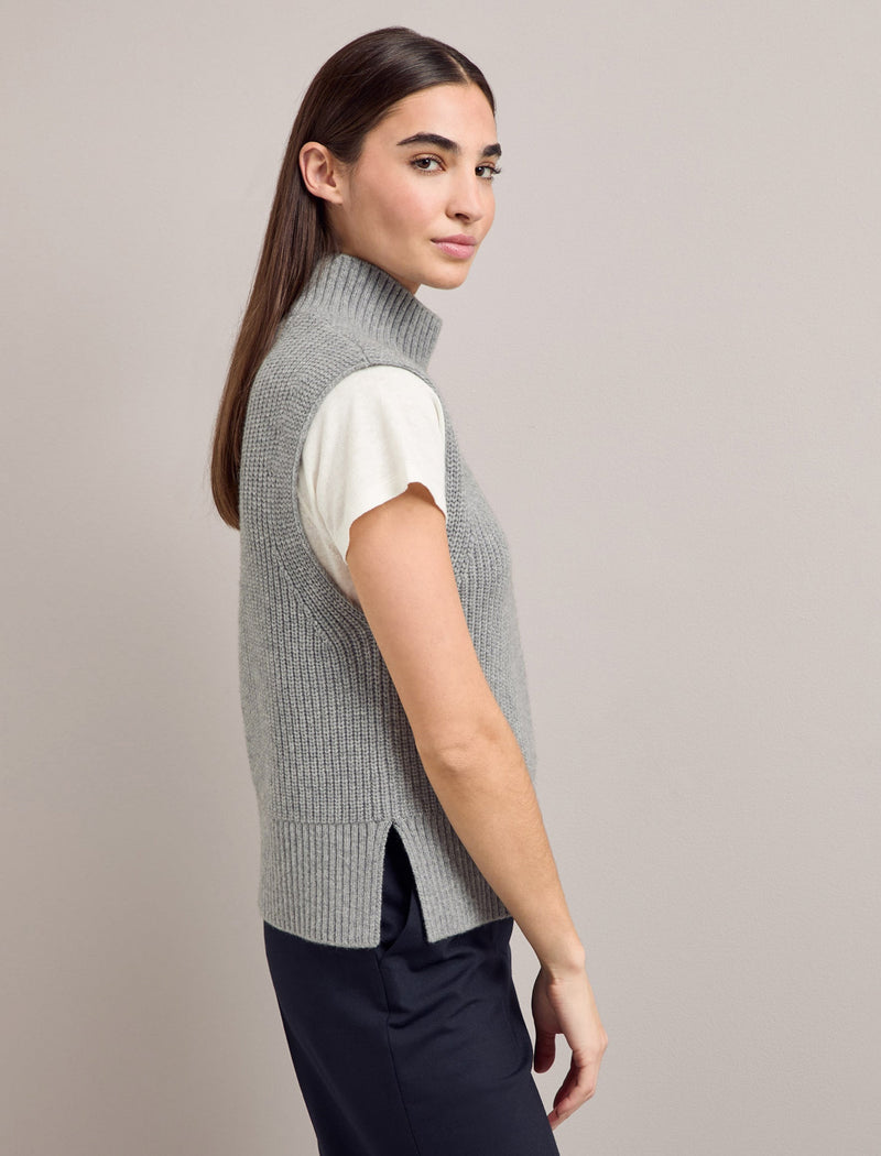 Janie Cashmere Blend Funnel Neck Sleeveless Jumper - Mid Grey