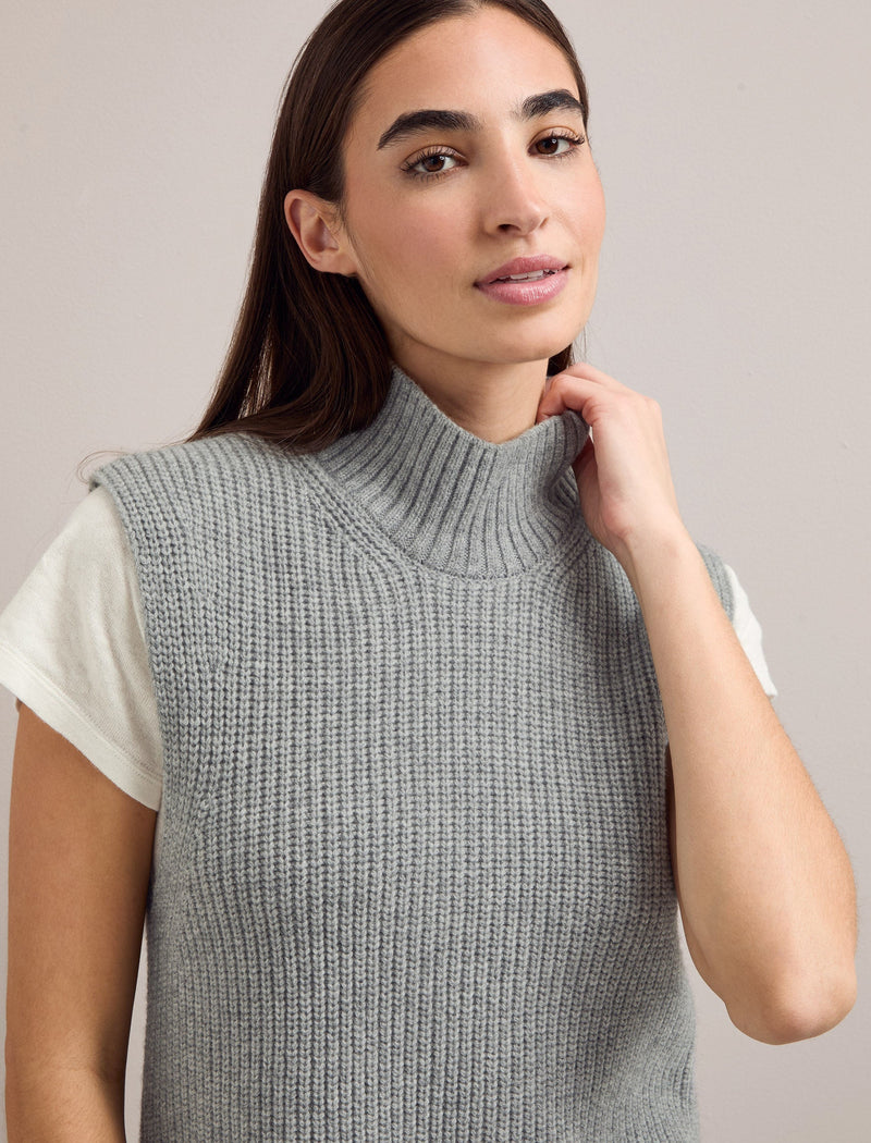 Janie Cashmere Blend Funnel Neck Sleeveless Jumper - Mid Grey