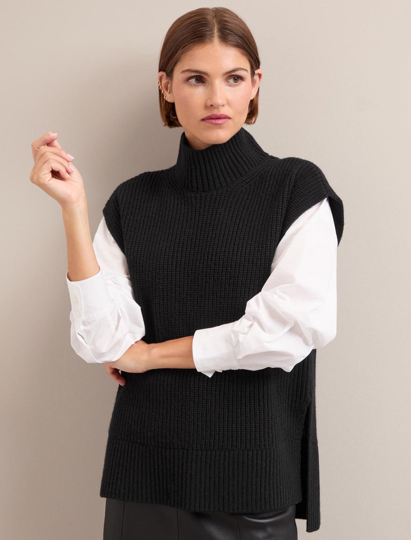 Janice Cashmere Blend Funnel Neck Sleeveless Jumper - Black