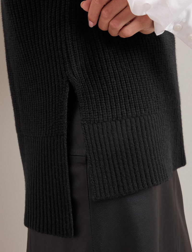 Janice Cashmere Blend Funnel Neck Sleeveless Jumper - Black