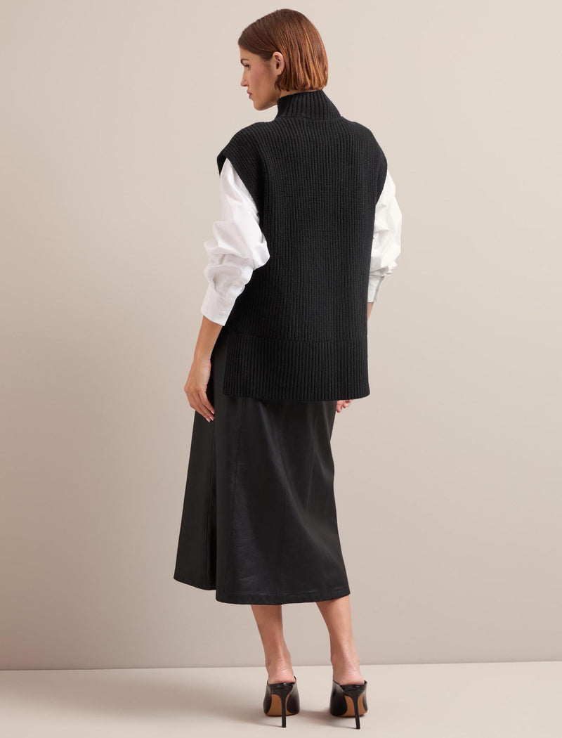 Janice Cashmere Blend Funnel Neck Sleeveless Jumper - Black