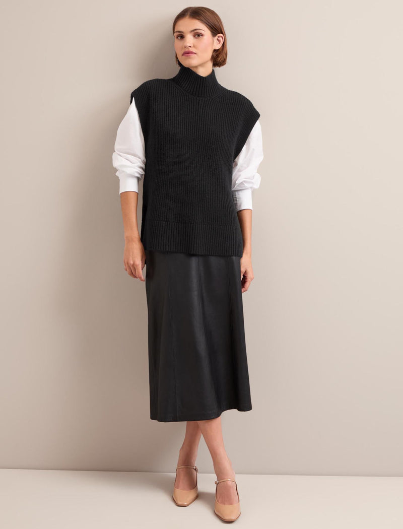Janice Cashmere Blend Funnel Neck Sleeveless Jumper - Black
