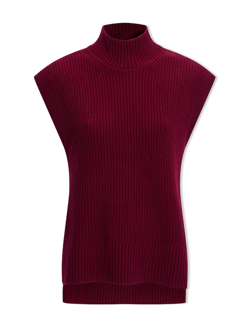 Janice Cashmere Blend Funnel Neck Sleeveless Jumper - Burgundy