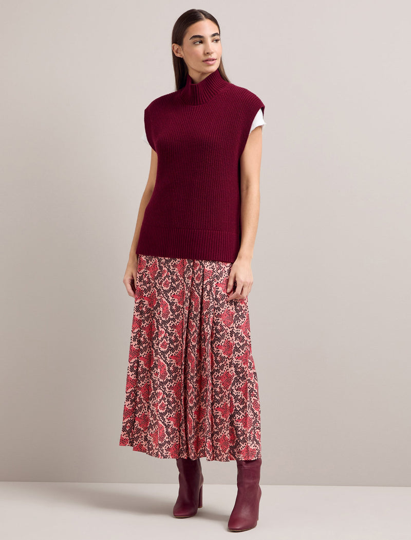 Janice Cashmere Blend Funnel Neck Sleeveless Jumper - Burgundy