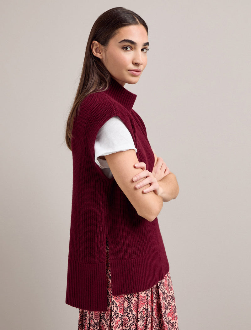 Janice Cashmere Blend Funnel Neck Sleeveless Jumper - Burgundy