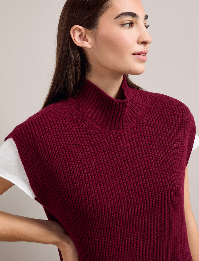 Janice Cashmere Blend Funnel Neck Sleeveless Jumper - Burgundy