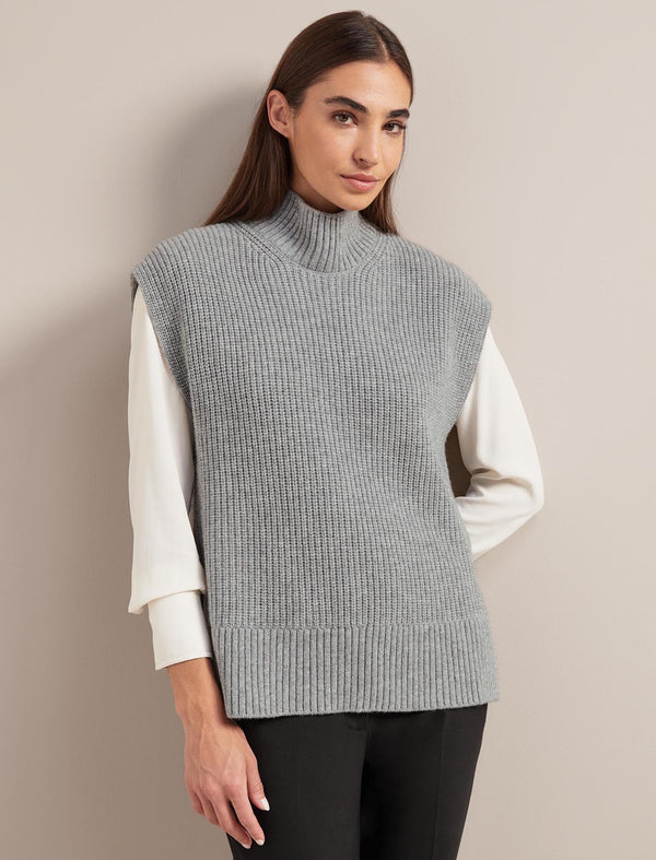 Janice Cashmere Blend Funnel Neck Sleeveless Jumper - Mid Grey