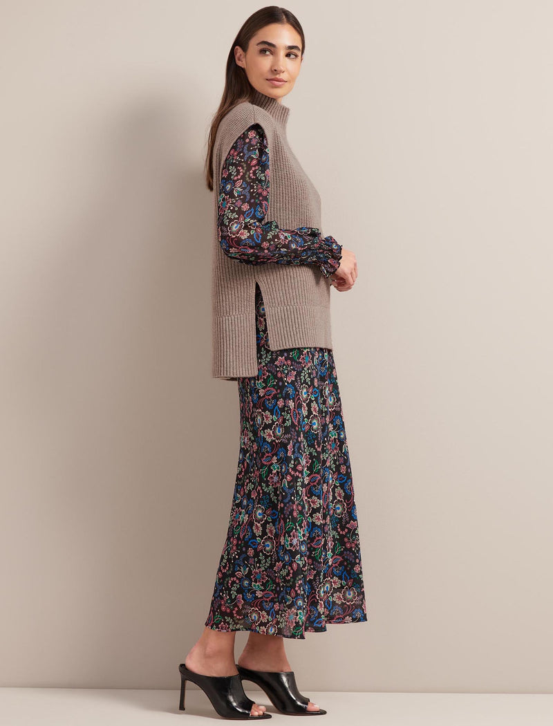 Lucinda Bias Cut Maxi Dress - Navy Multi Large Floral Print